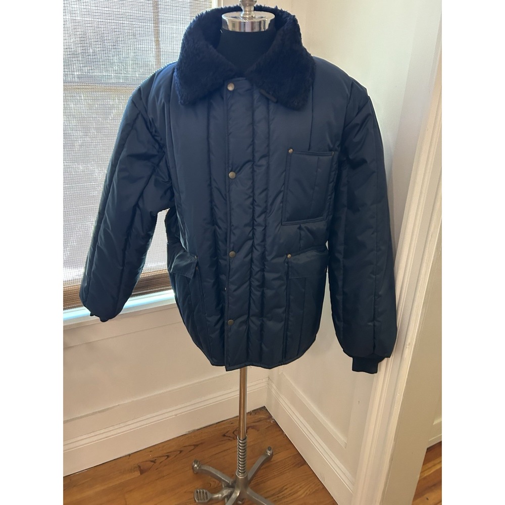 Vintage Samco Freezerwear Men's Jacket Sz 2X Large Navy Blue Faux Fur Made India